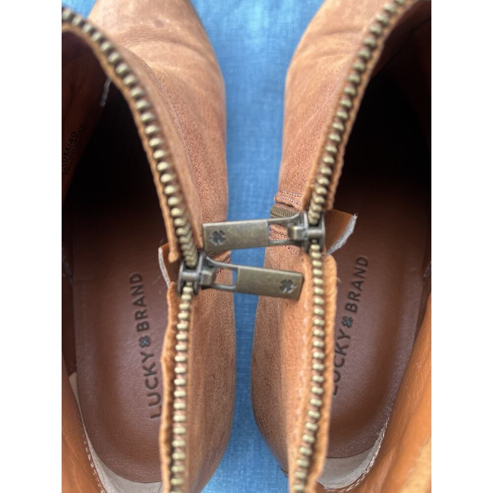 Lucky Brand LK Basel Leather Boots Bootie 10M Brown Side Zip Ankle - Picture 10 of 11
